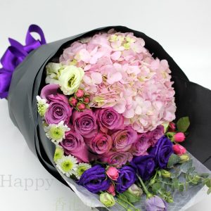 韓式11紫玫瑰混搭花束