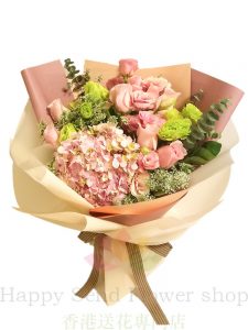 粉玫瑰加粉繡球韓式花束