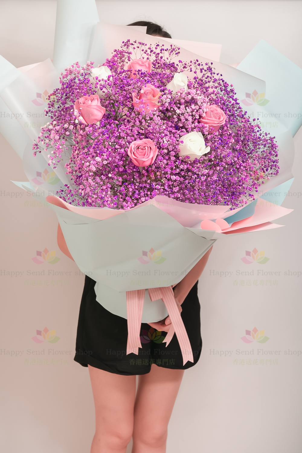Purple gypsophila bouquet (1 meter high)