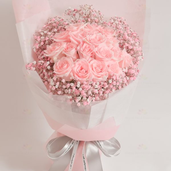 My true love is you (18 pink roses, pink gypsophila)