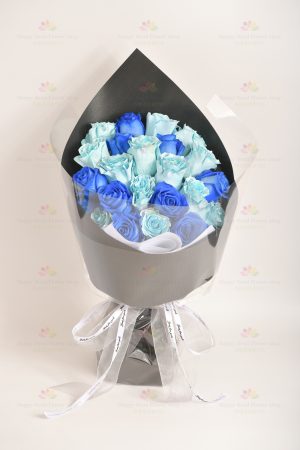 Love Story (Imported Dark and Light Blue Roses 24 Branches)